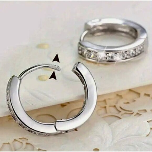 Sparkling Mini Silver Hoop Earrings - Picture 2 of 3